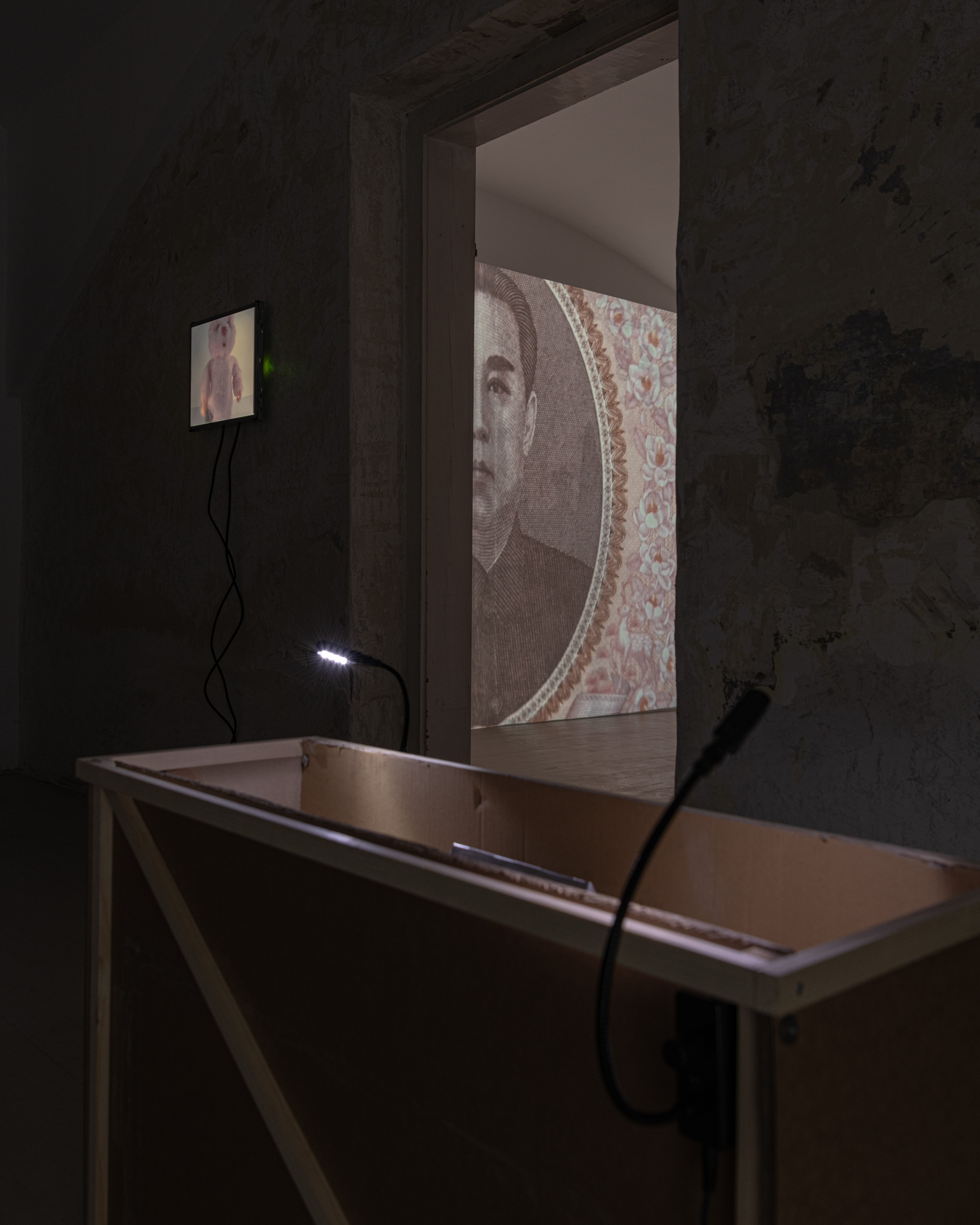 Installation View, Any justice needs a lie, Markus Sworcik, Anna Jermolaewa, Scott Clifford Evans, 2026